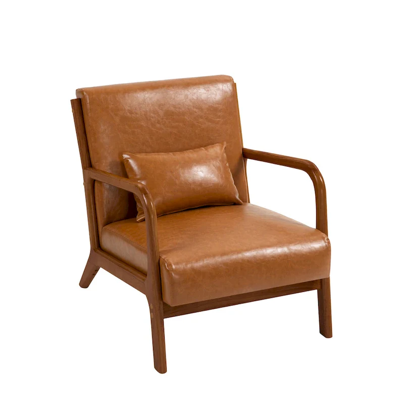 Mid-Century Modern Upholstered Accent Chair with Wood Frame