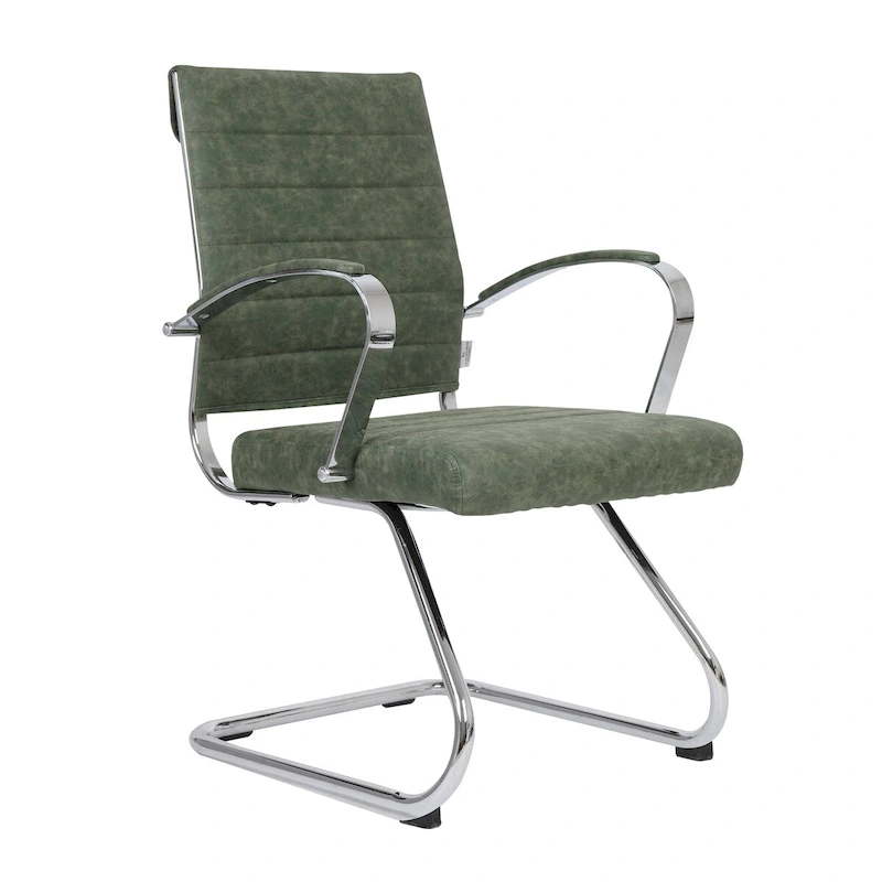 Leather Office Chair with Stainless Steel Sled Base Benmar Series by LeisureMod