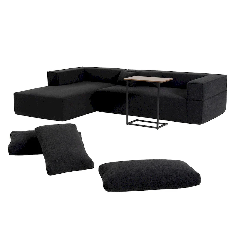 L-Shaped Modular Sectional Sofa with Side Table, Chaise, Wide Seat