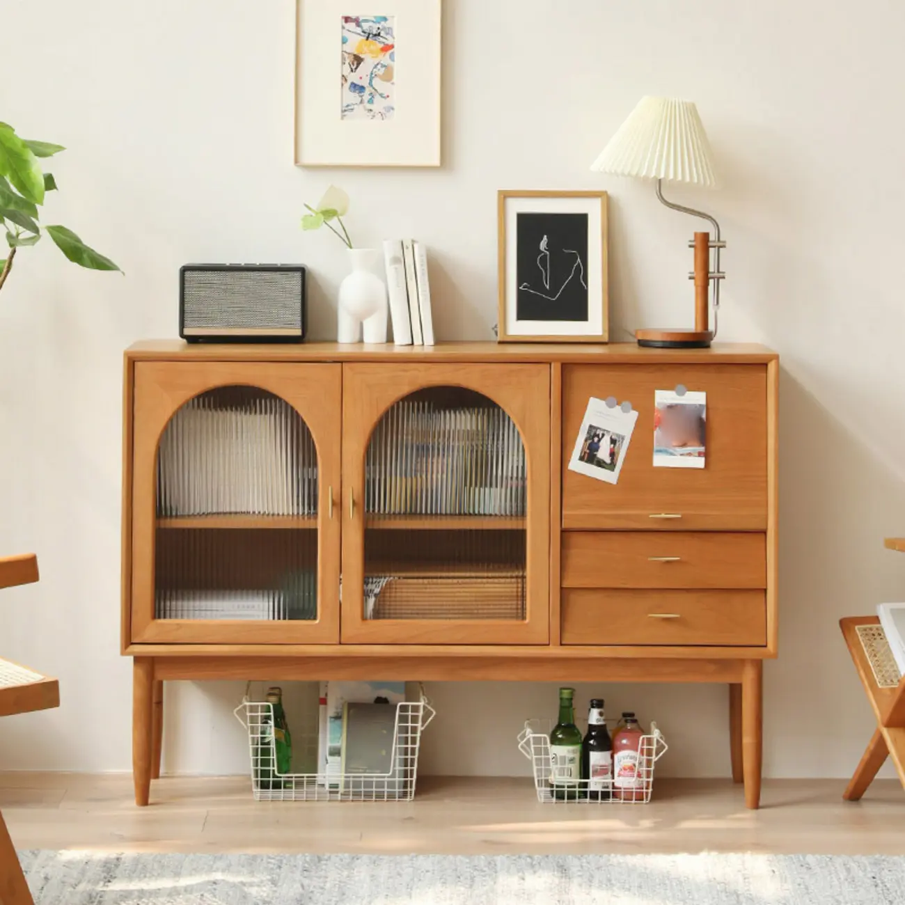Scandinavian Wooden Sideboard with Storage for Living Room