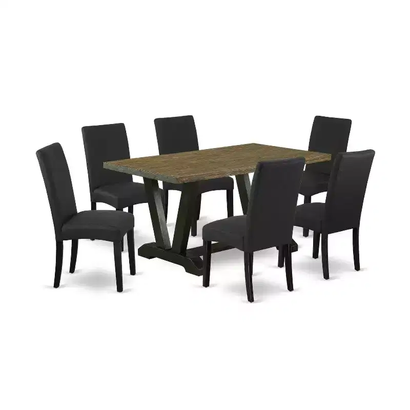 7-Piece Natural Oak Finish Solid Wood Top Dining Table with 6-Chairs with