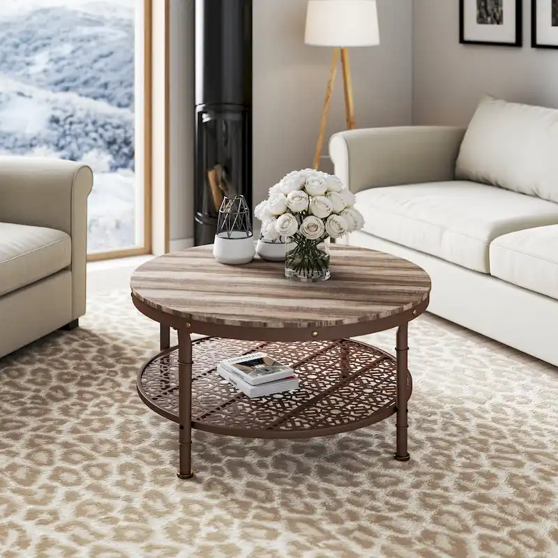 Round Coffee Table with Storage - 36x36x18 Inches