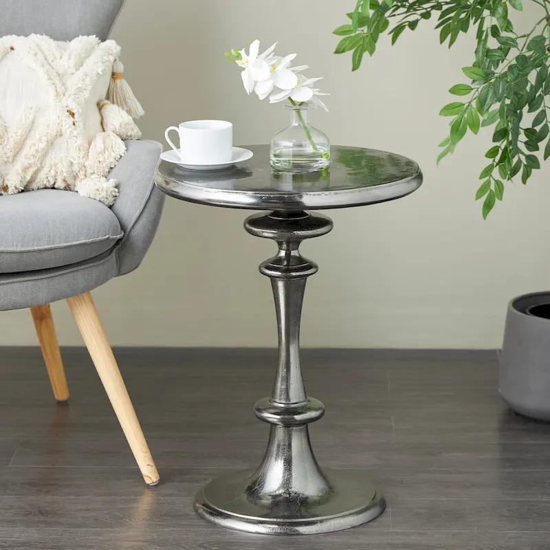 Aluminum Metal Turned Style Accent Table - Black - Roche River Decor - 18W x 18L x 23H