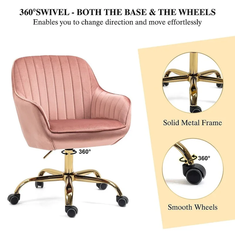 Modern Velvet 360 Degree Swivel Office Chair with Gold Base