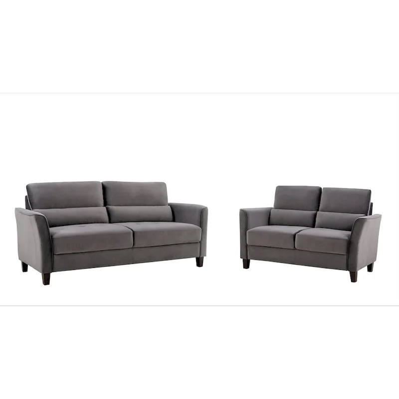 2 Pieces Mid Century Modern Upholstered Sloped Arms Living Room Set, Loveseat and Sofa