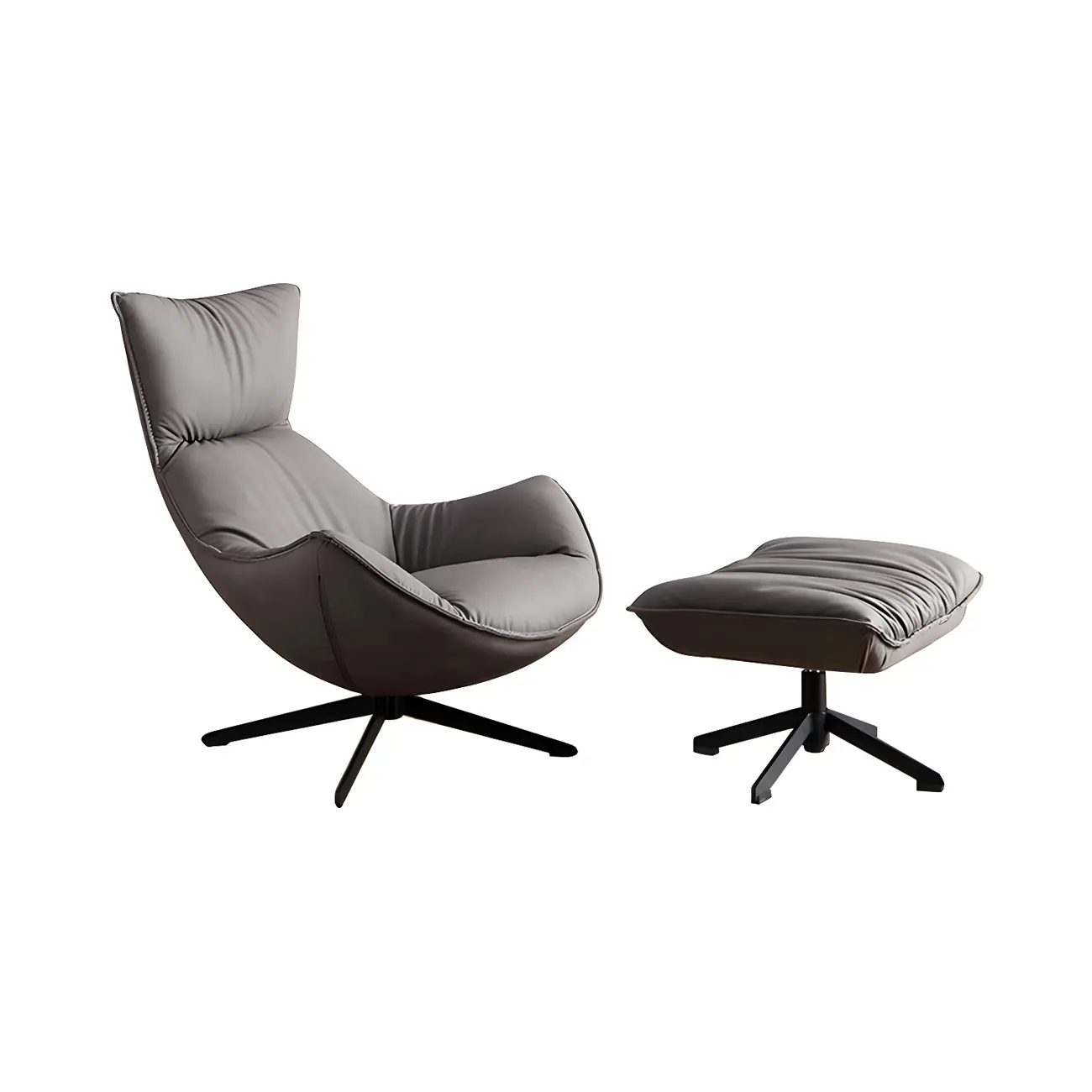 Modern Leather Brown Lounge Chair with Ottoman