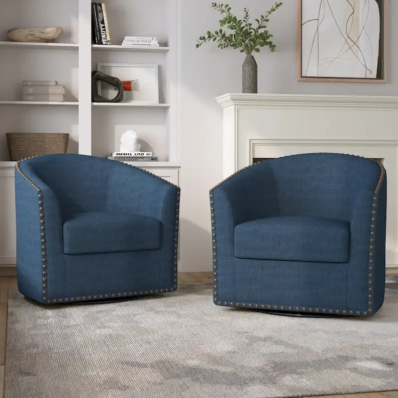 Upholstered Swivel Accent Chairs with Nailhead Trim, Set of 2