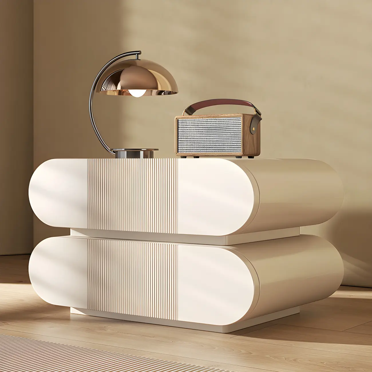 Modern Wood Striped White 2-Drawer Nightstand