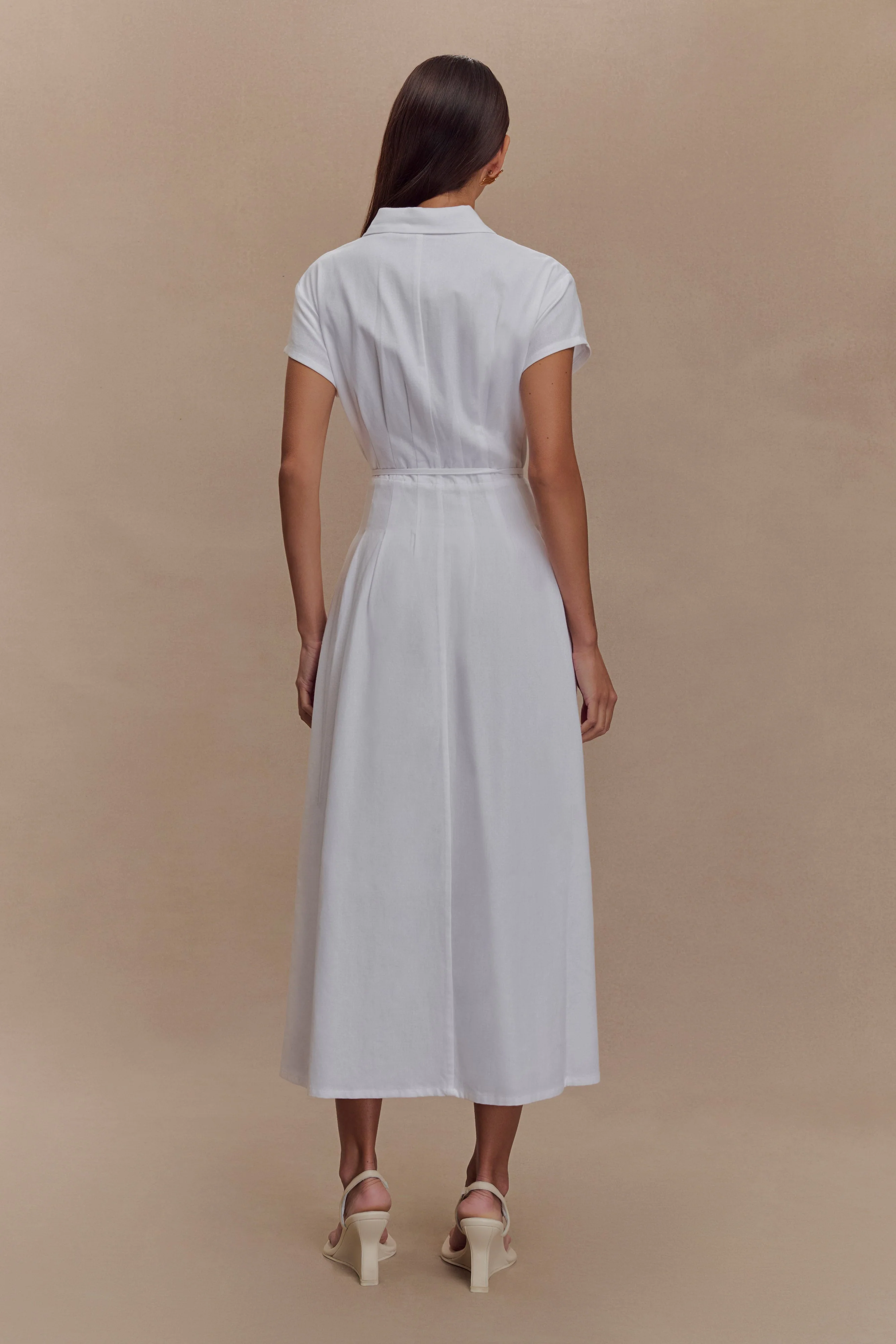Aysha Buttoned Linen Midi Dress - White
