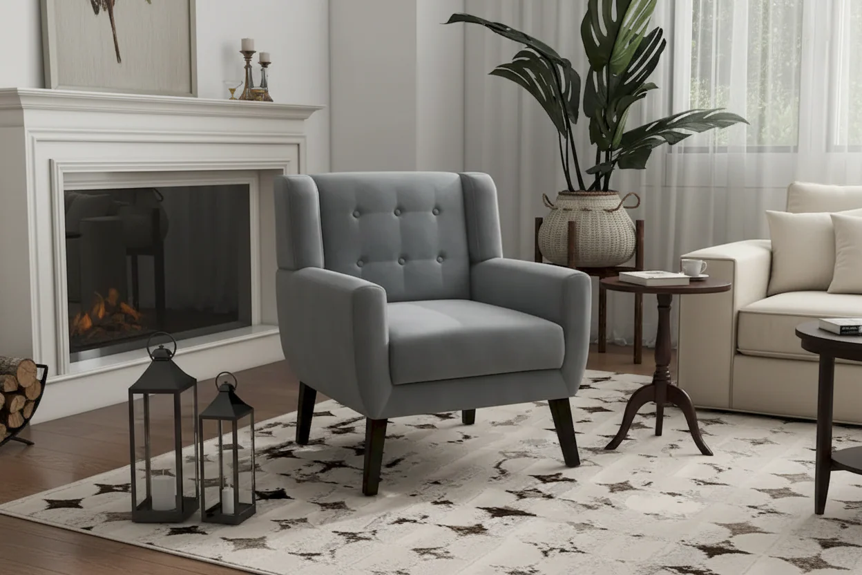 Velvet Tufted Accent Armchair – Blue / Purple / Green / Gray / Orange / Royal Blue / Retro Green / Pink, Single Seat