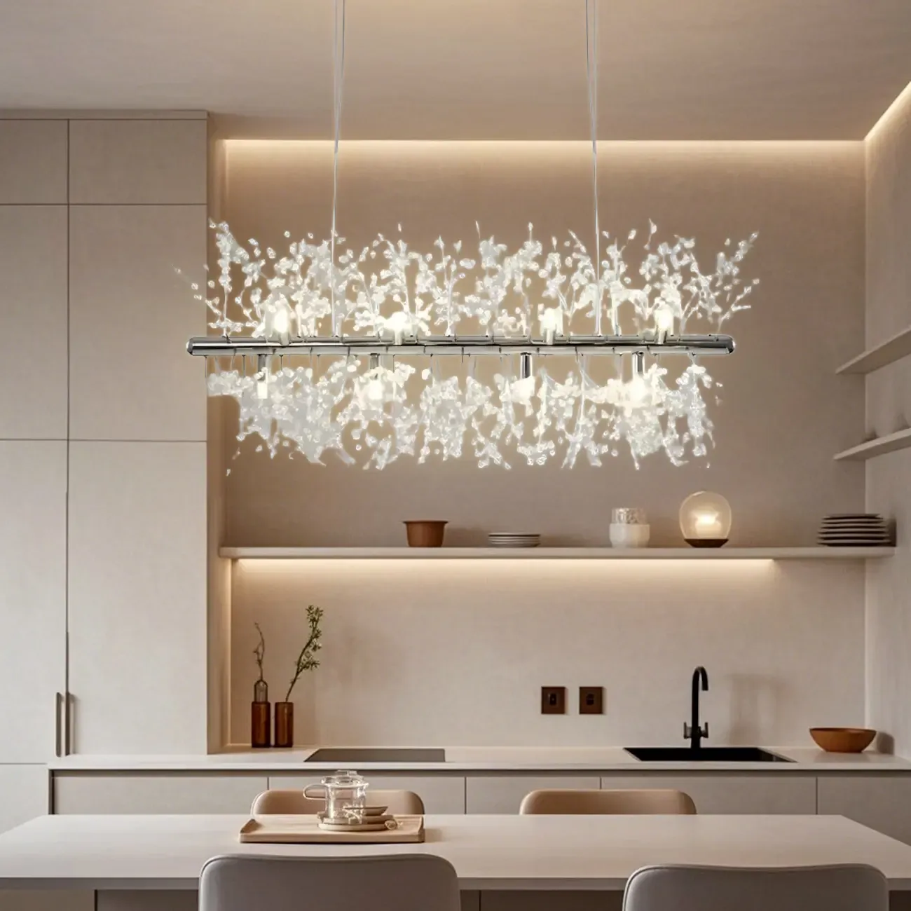 Golden Geometric Crystal Island Light Adjustable Hanging Length