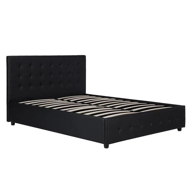 Black Faux Leather Upholstered Platform Bed - Modern Bedroom Furniture