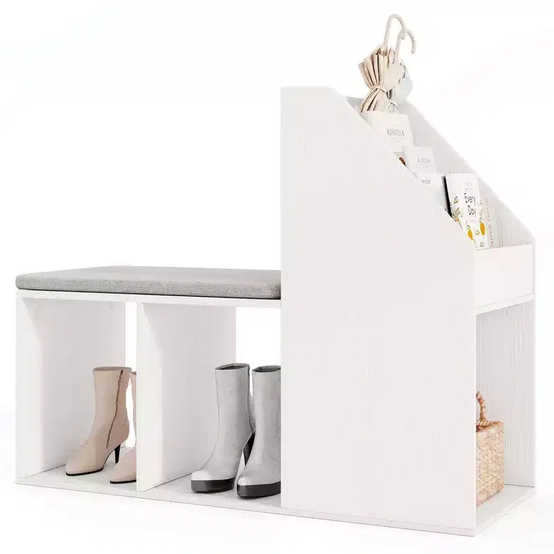 Costway Shoe Storage Bench with Removable Seat Cushion 3 Side Storage Compartments