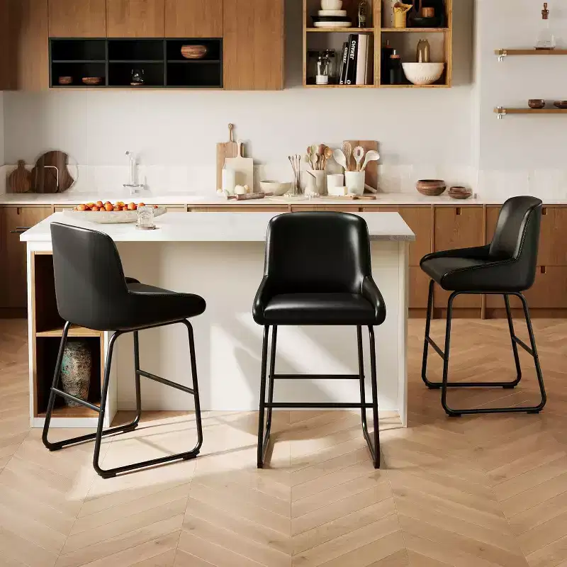 GustoWave Counter Height PU Leather Bar Stools Set of 3 for Kitchen Island, Counter