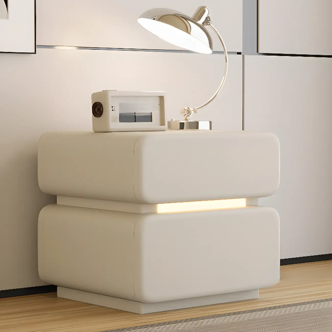 Modern Black Leather Top  2 Drawers Accent Nightstand