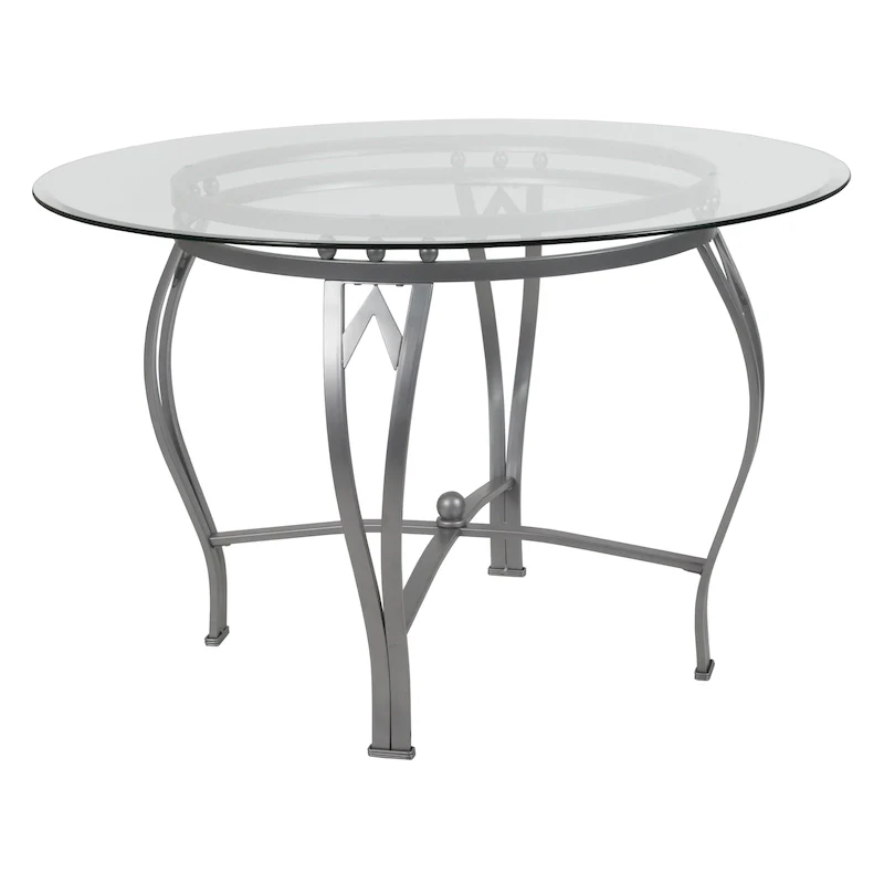 Syracuse 45 Round Glass Dining Table with Bowed Out Metal Frame