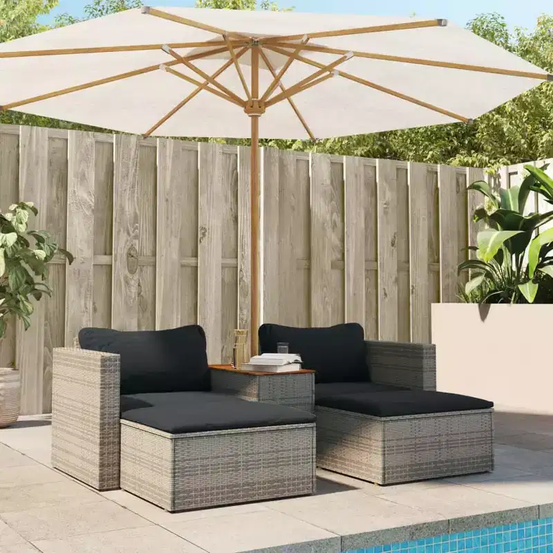 vidaXL Patio Sofa Set with Cushions Garden 5 Piece Poly Rattan Acacia