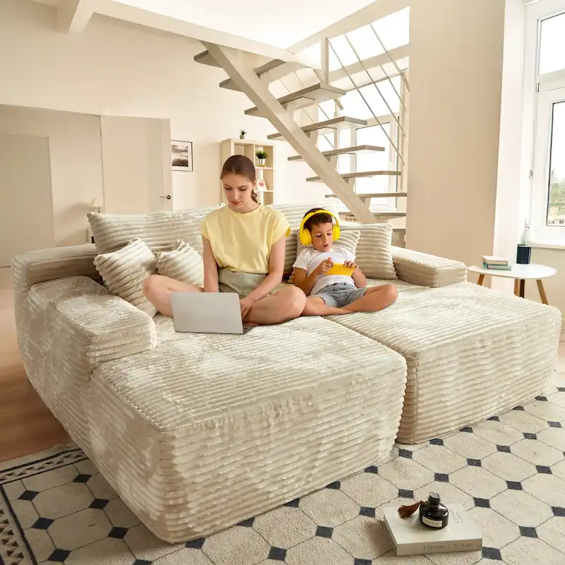 Long Plush Double Chaise Sofa