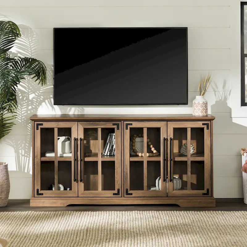Rustic Oak / Grey Wash / Brushed White Farmhouse 4-Door TV Console