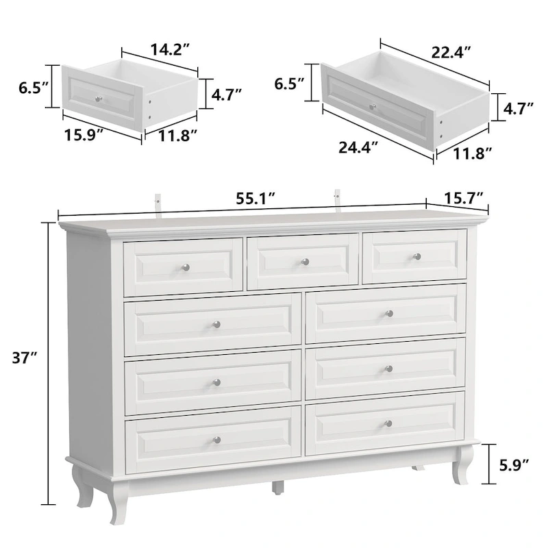 55.1W 9-Drawer Dresser: Spacious and Sleek Design Chest Lacquer