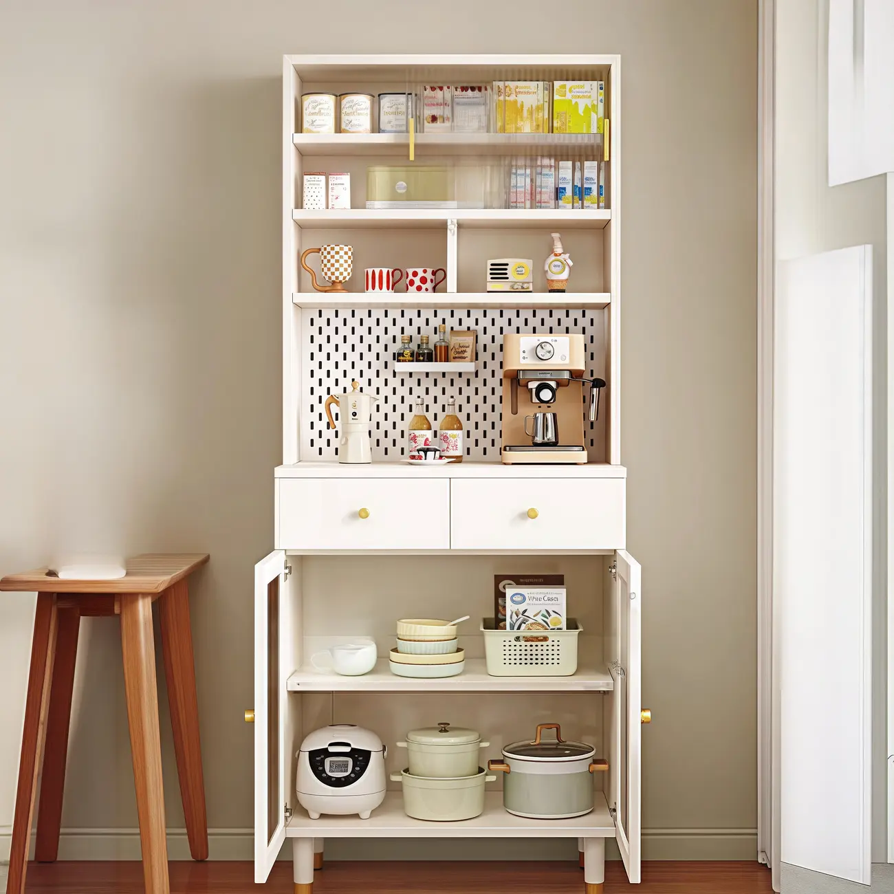 Freestanding Wooden Open Display Buffet Cabinet with Drawer