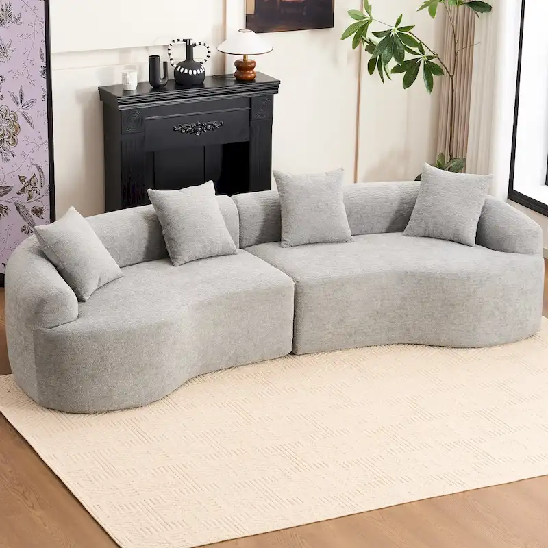 Grey / Blue / Beige / Brown / White / Green / Orange Curved Foam Sofa with Pillows – Seats 4