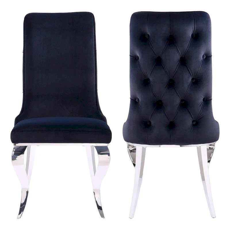 Black and Silver Dining Chairs with Soft Velvet and Metal Legs