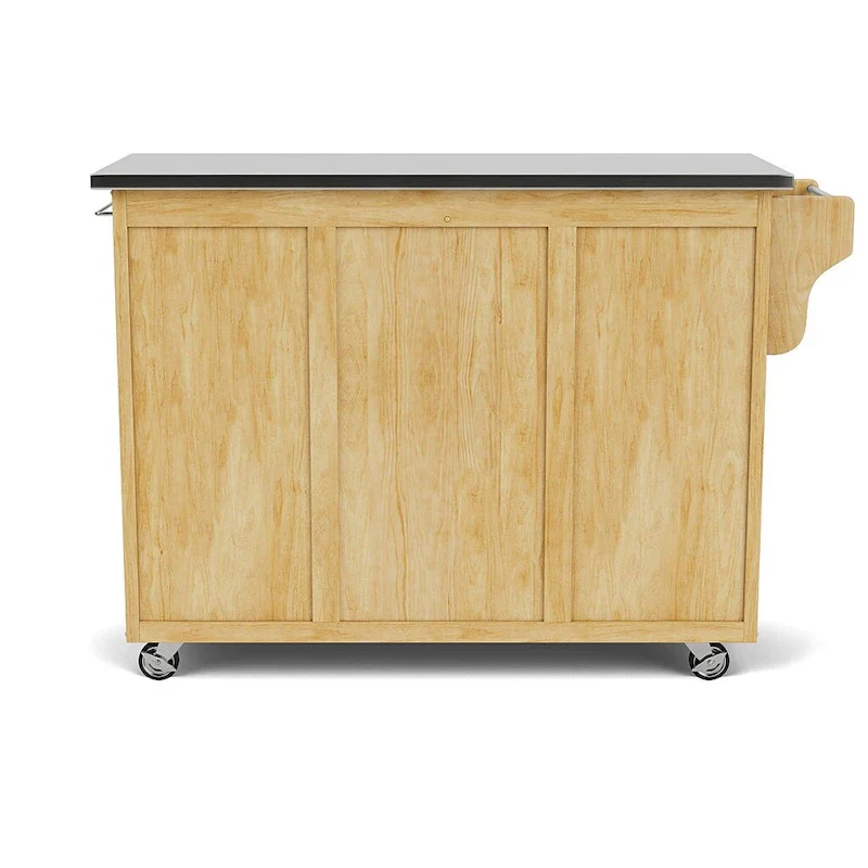Natural Wood Mobile Kitchen Cart with Stainless Steel Top
