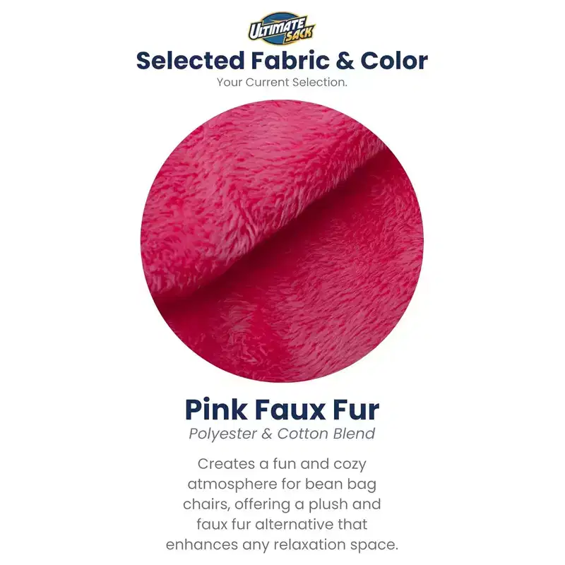 Ultimate Sack 5 Ft Foam Filled Fur Covered Bean Bag Chair with Footstool, Pink