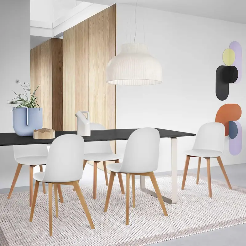 Set of 2 Plastic Dining Side Chairs with Wood Base