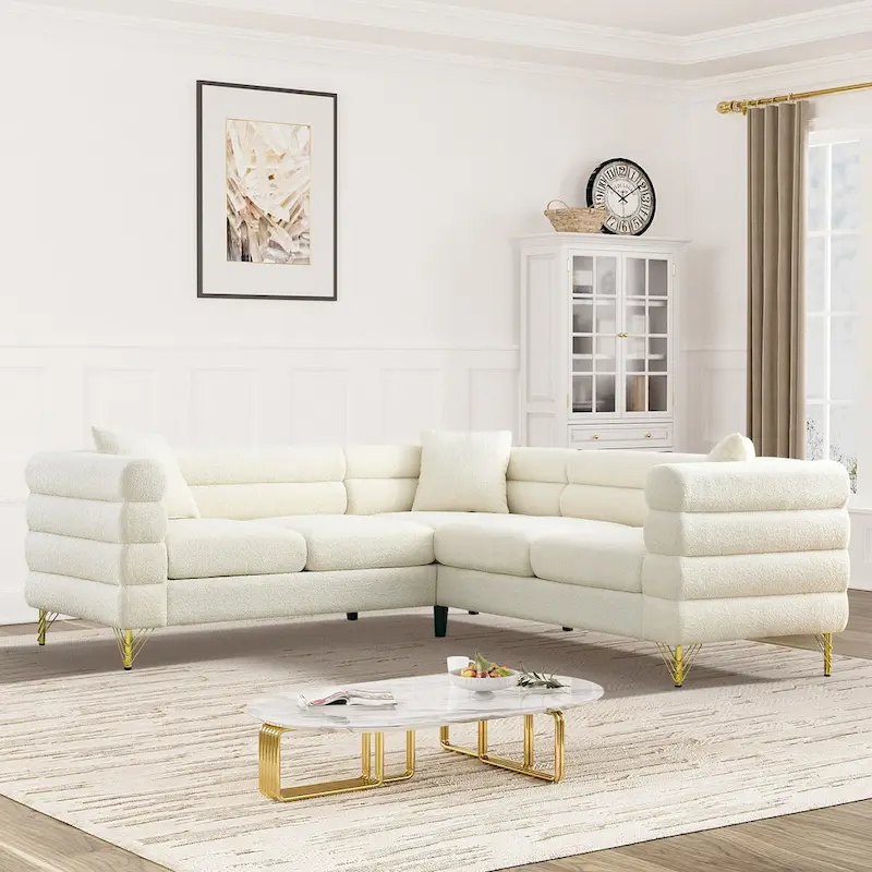 Teddy Fabric Modern Sectional Sofa L-Shape/2/3/4 Seater