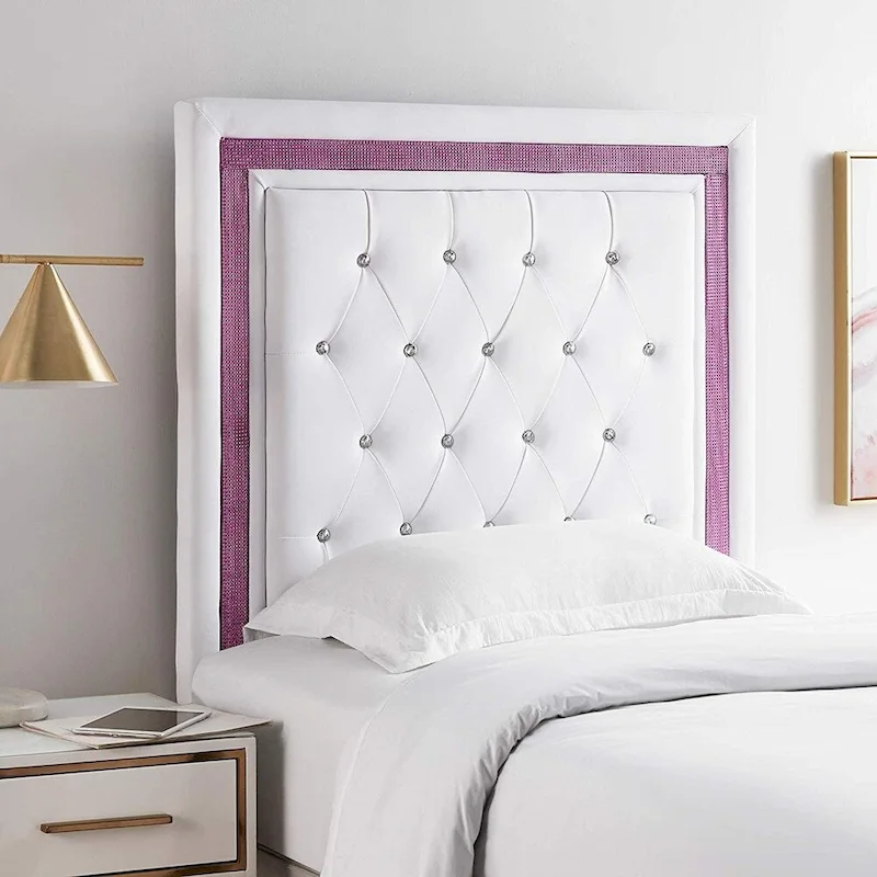 Tavira Allure College Dorm Headboard - White with Purple Crystal Border by DormCo