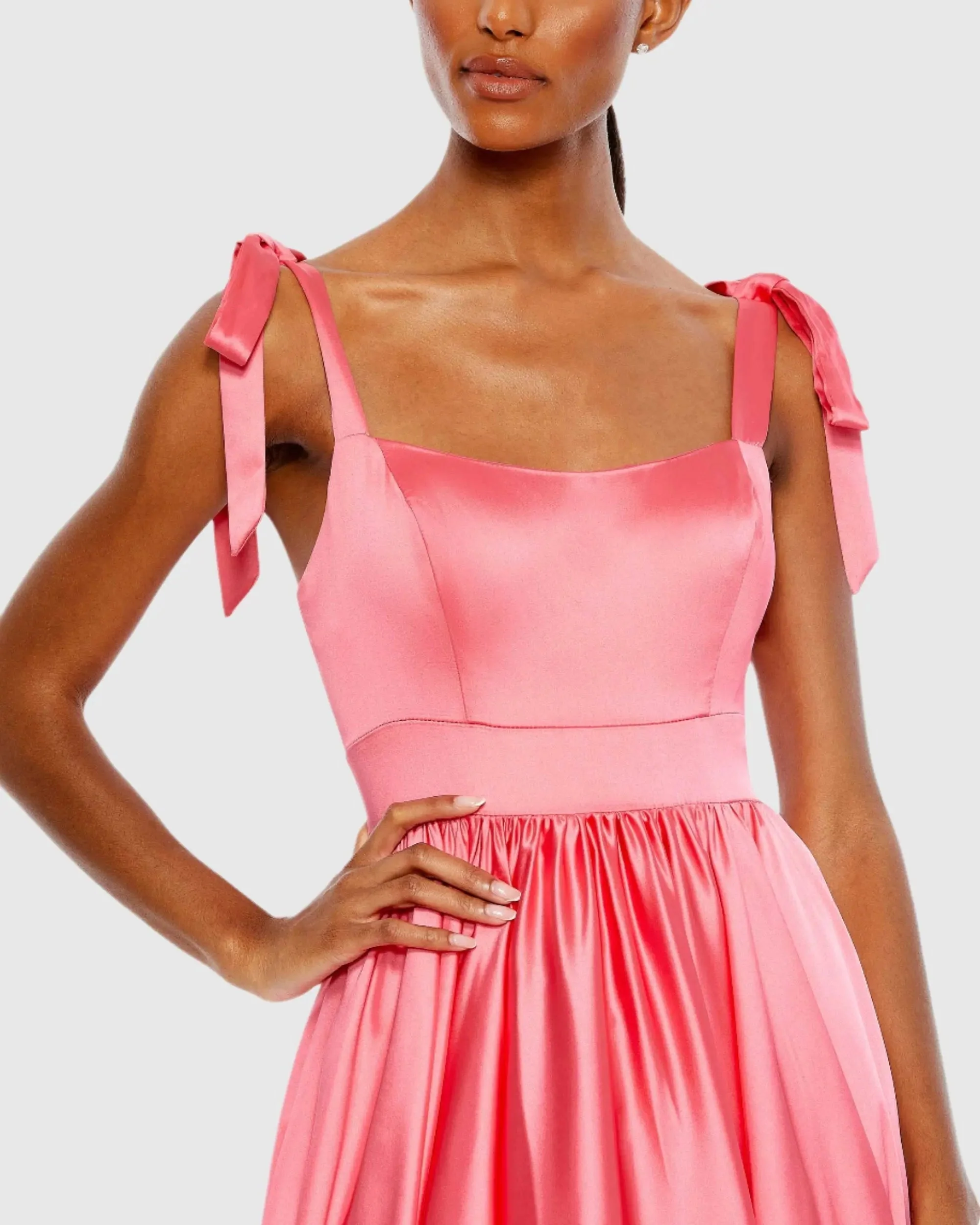 Pink Tie Shoulder Sweetheart Ballgown