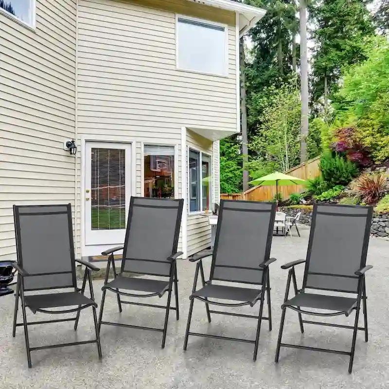 Outdoor Folding Sling Dining Chair Aluminum & Steel Frame, Set of 4