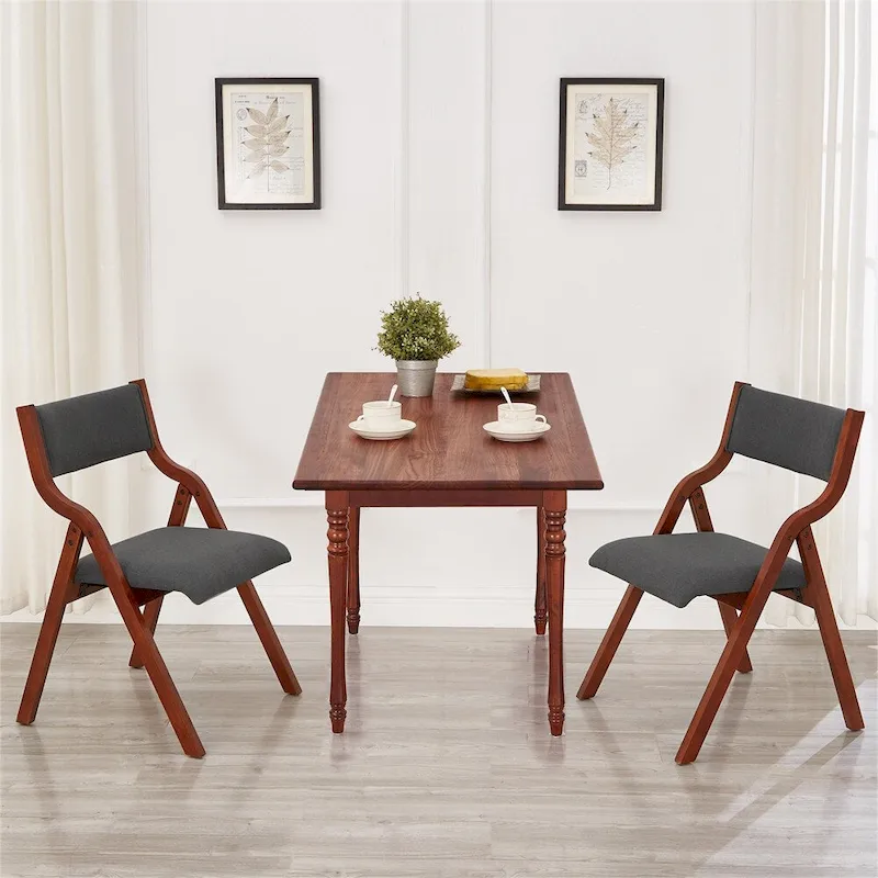 Upholstered Folding Dining Chair with Wood Legs (Set Of 2)
