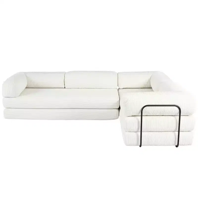 Clihome L-Shaped Corduroy Sofa Bed, Modular Sectional with Reversible Chaise & High-Density Foam for Versatile Living Room