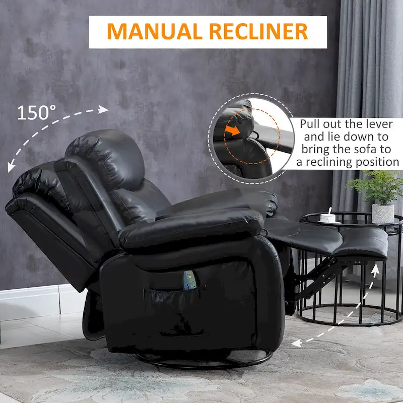 PU Leather Massage Recliner Chair, Swivel Rocker with Remote Control