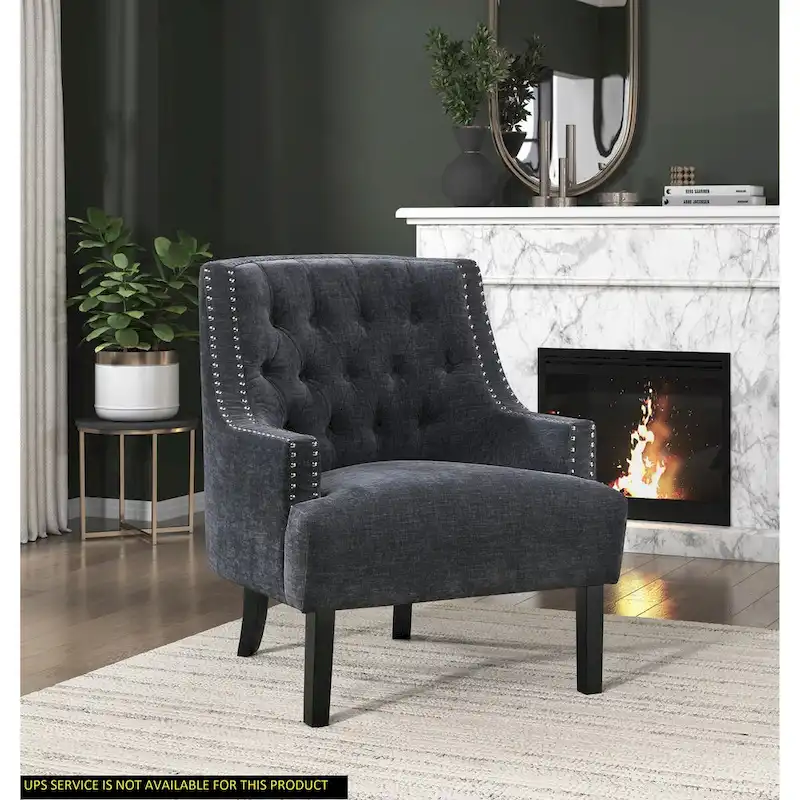 Modern Traditional Accent Chair Chenille Upholstery Button-Tufted Solid Wood 1pc Living Room Furniture
