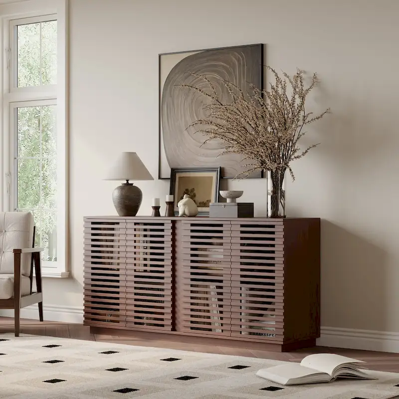 Buffet Sideboard with Slatted Wood Doors - Oak