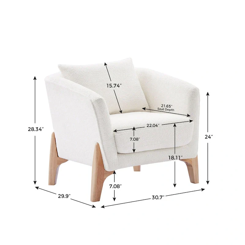 Mid-Century Modern Upholstered Accent Armchair with Rubber Wood Legs