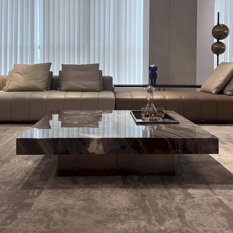 Modern 42 Faux Marble Square Coffee TableGlossy Sintered Stone Tabletop