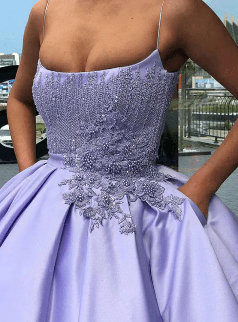 Lavender Ball Gown Spaghetti Straps Quinceanera Dress With Pocket