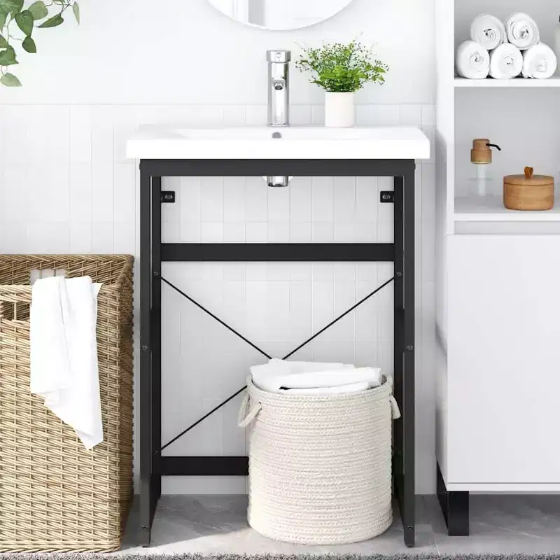 vidaXL Bathroom Washbasin Frame Black Powder-coated iron 23.2x15.0x32.7 in