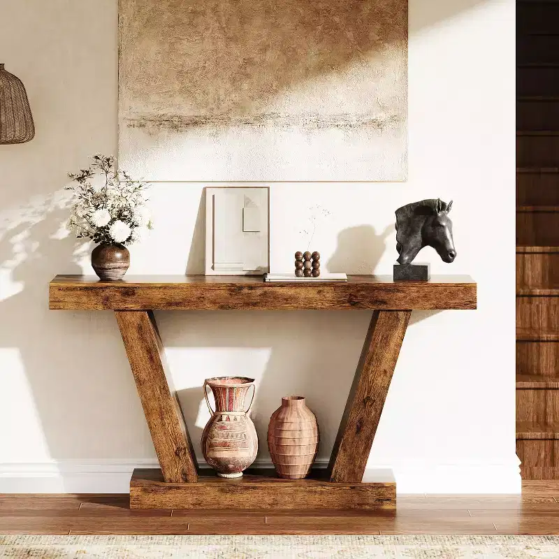 Console Table, Rustic Sofa Table with Storage Shelf for Hallway Behind Couch Living Room Entryway