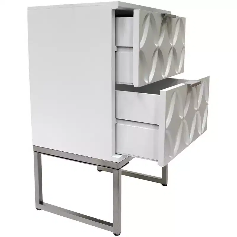 eHemco End Table Side Table with 2 Drawers and Metal Legs, White