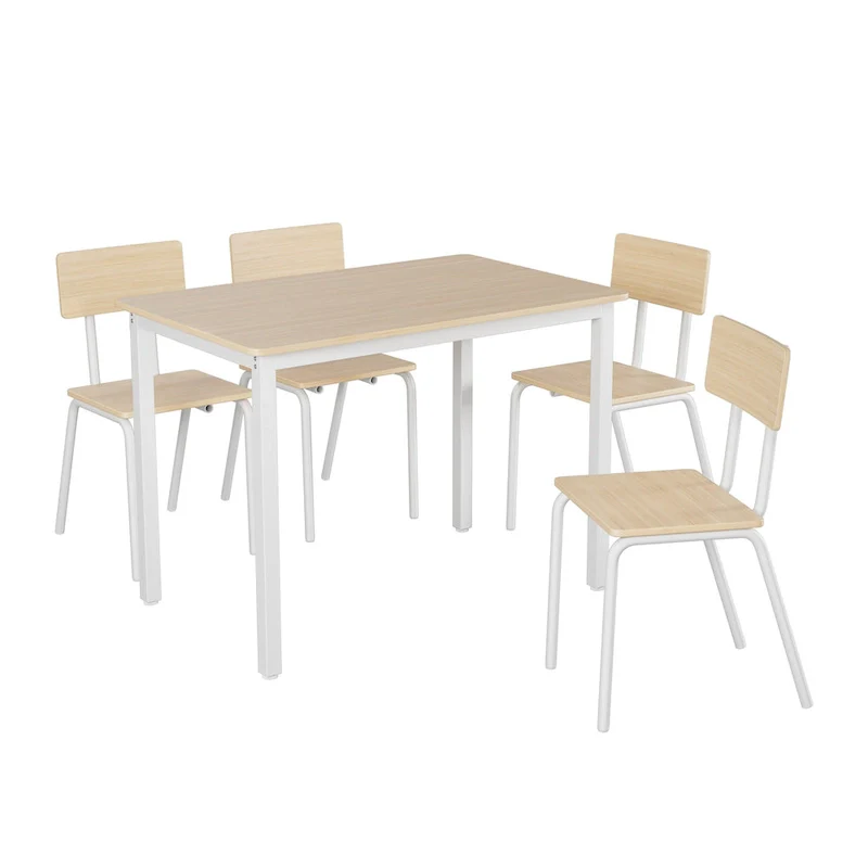 Kitchen Dining Table Set Metal Frame Breakfast Table with 4 Dining Chairs Modern Casual Dining Table Set 5-Piece Dining Set