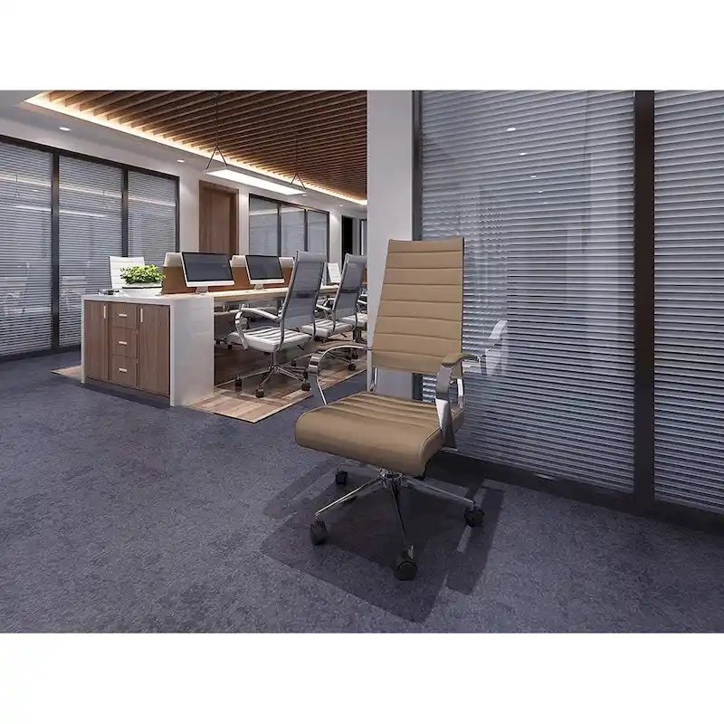 Modern High Back Office Chair Ribbed PU Leather Swivel Tilt Conference Room Computer Desk Cushion Seat Boss