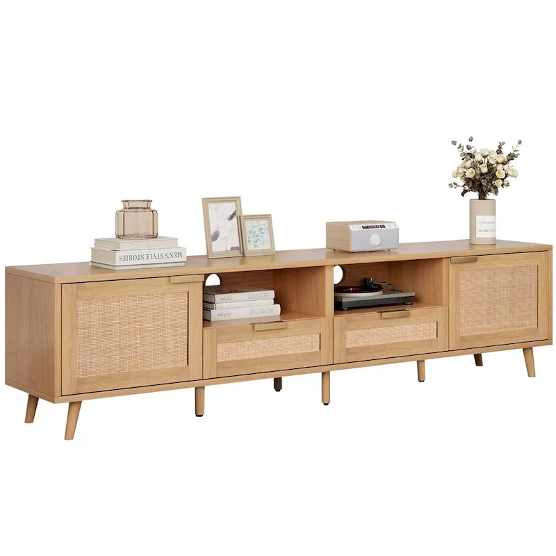 Modern Farmhouse Media Console with Solid Wood Legs