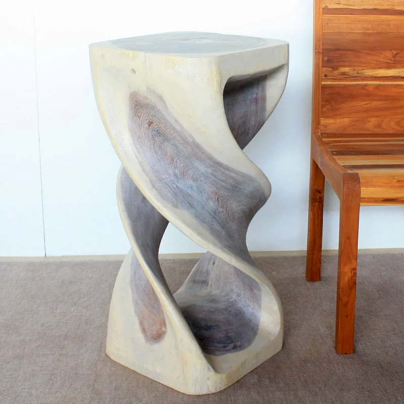 Haussmann Wood Double Twist Stool Table 14 in SQ x 30 in H Grey Oil - 14 x 14 x 30