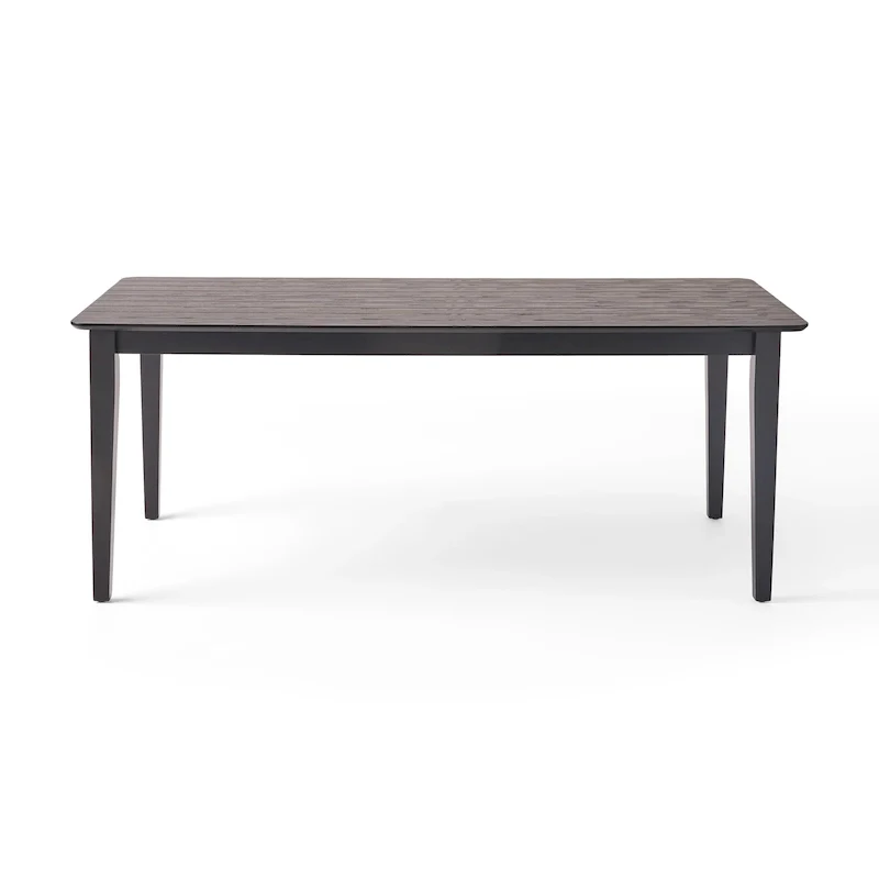 Walnut/Gray/Black Farmhouse Rubberwood Rectangular Dining Table, 8-Person